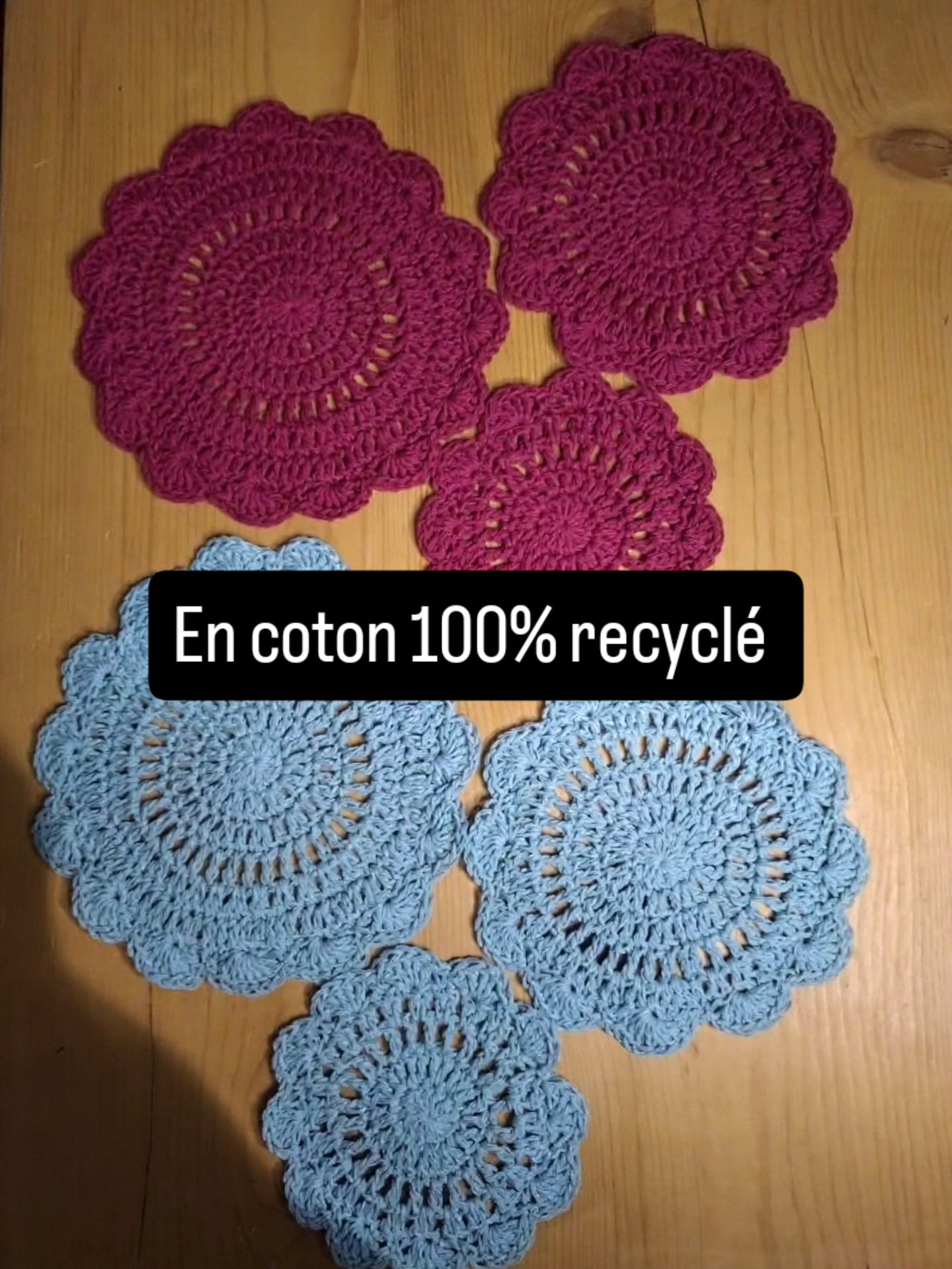 Lot de 3 protections pour poêles/casseroles au crochet en coton recyclé