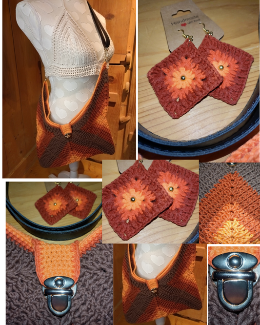 Ensemble sac fourre-tout et boucles d'oreilles en crochet