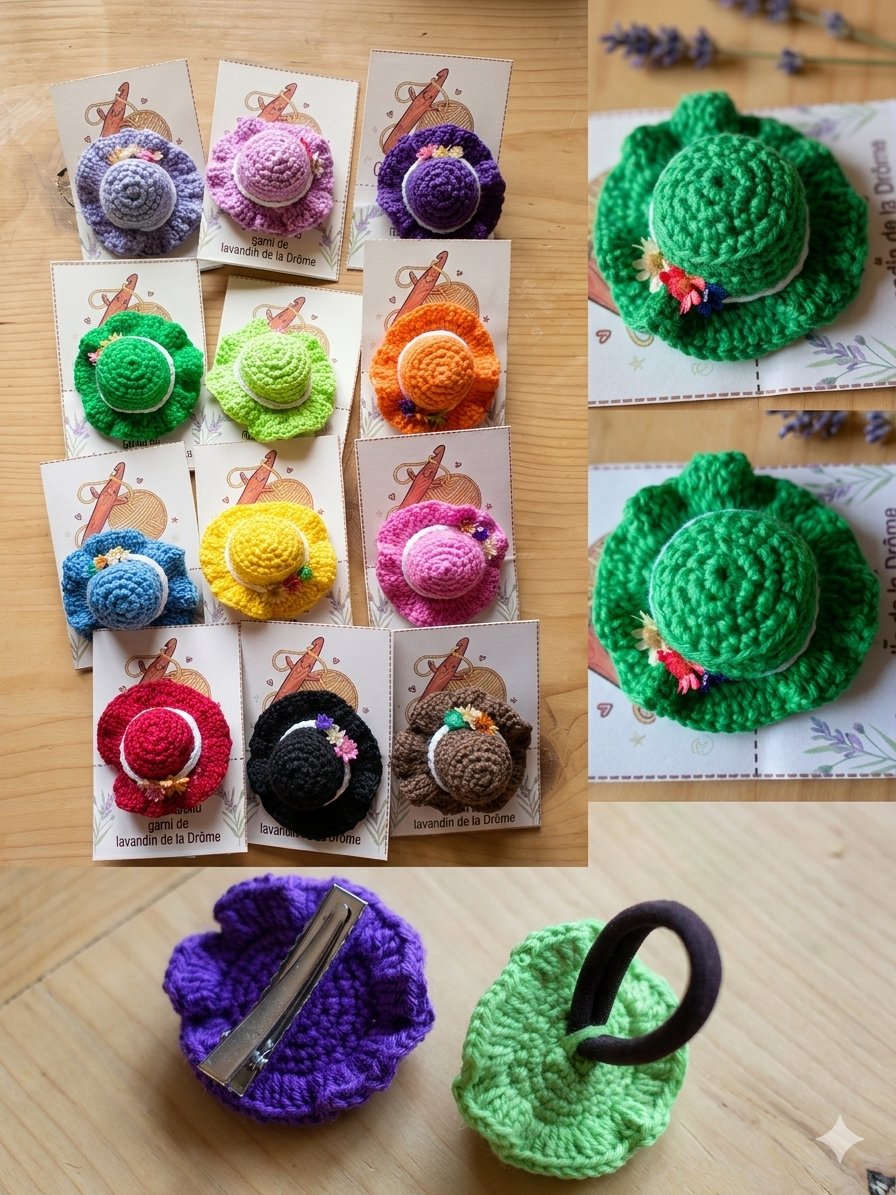 Barrettes ou élastiques Mini chapeaux au lavandin