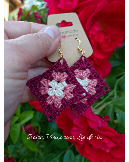 Boucles d'oreilles granny en crochet